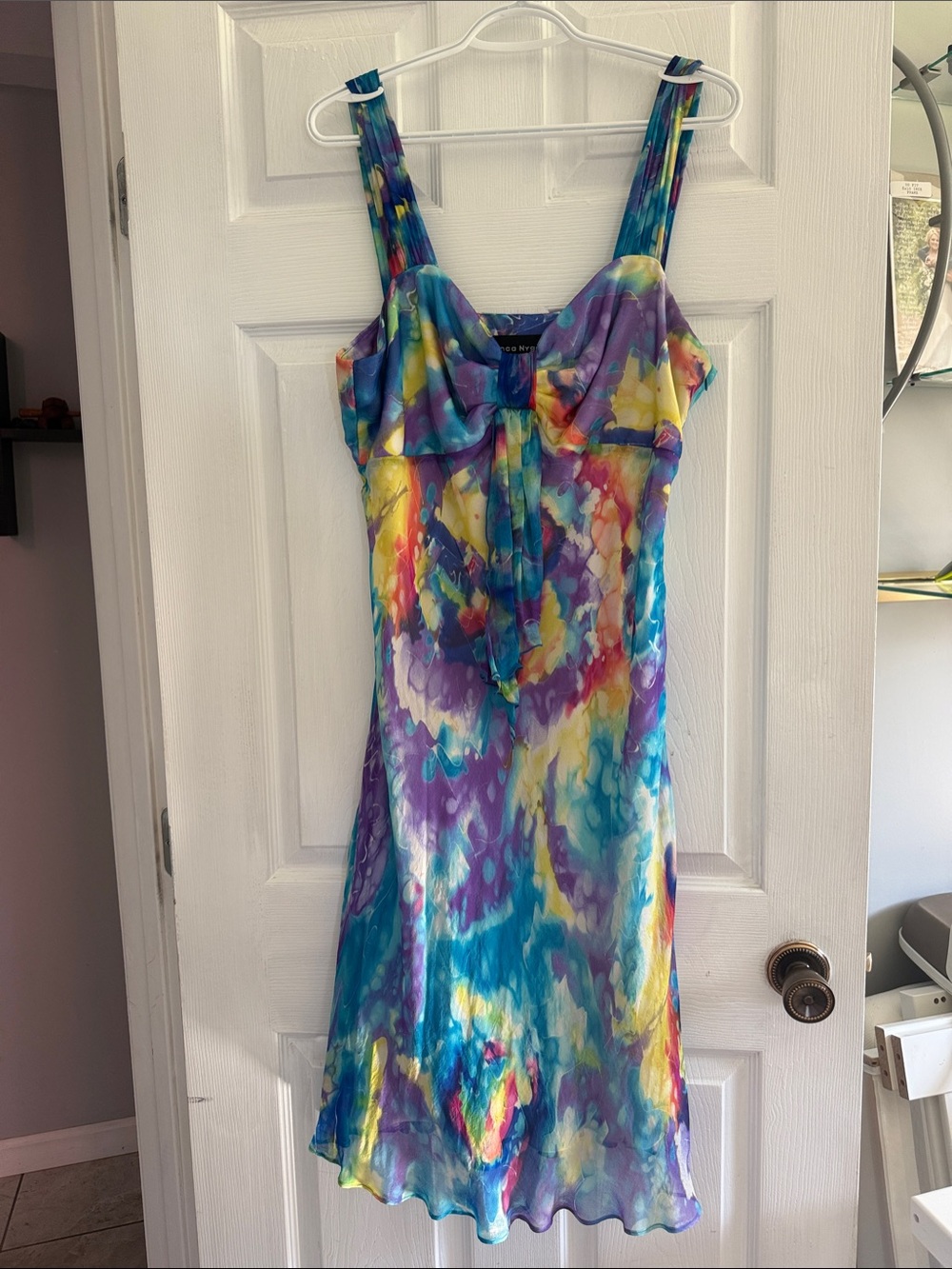 Multicolor Tie-Dye Midi Dress with Front Bow Detail